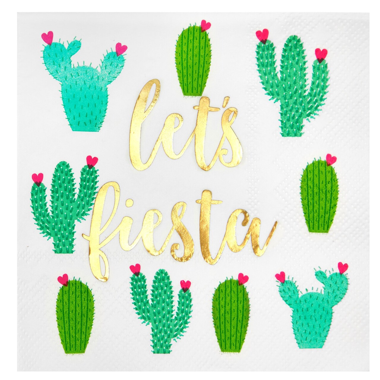 Juvale Fiesta Cocktail Napkins - 5 x 5 In, 3-Ply Paper, Gold Foil, 50 Count, Let's Fiesta Style - Cactus & Taco Party - Tequila & Mexican Theme Napkins
